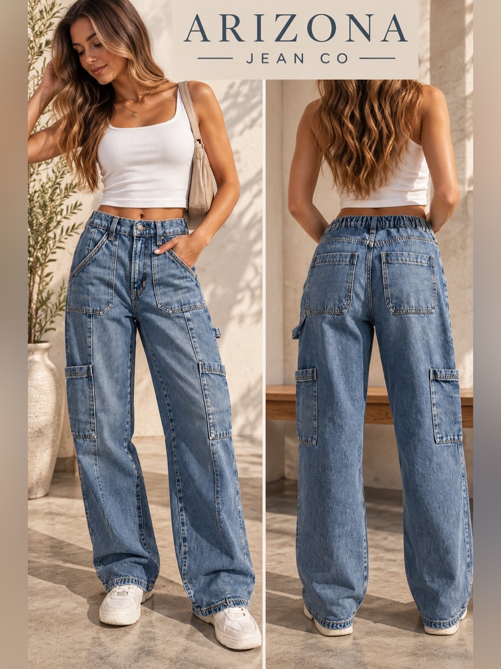 Arizona Jean Company Women's Light Blue Boyfriend Cargo Jeans
